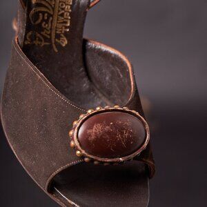 1940s Tupper Brown Suede Peep Toe Heels
